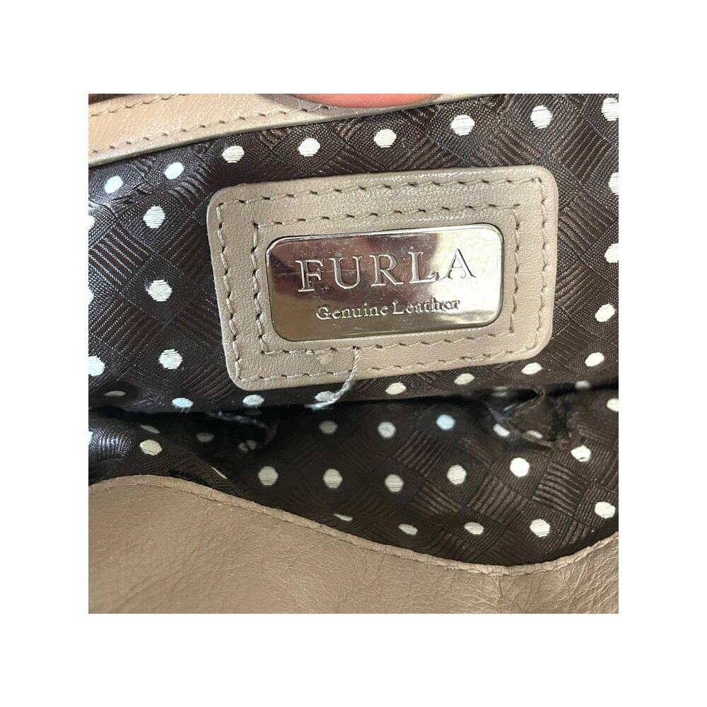 Furla Taupe Leather Top Handle Bag Designer Handbag Silver Embellishments - Picture 5 of 13